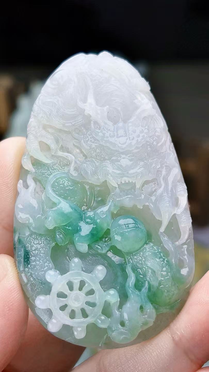 天然缅甸定制翡翠冰胶飘绿龙牌毛货买断需抛光尺寸68-40-10