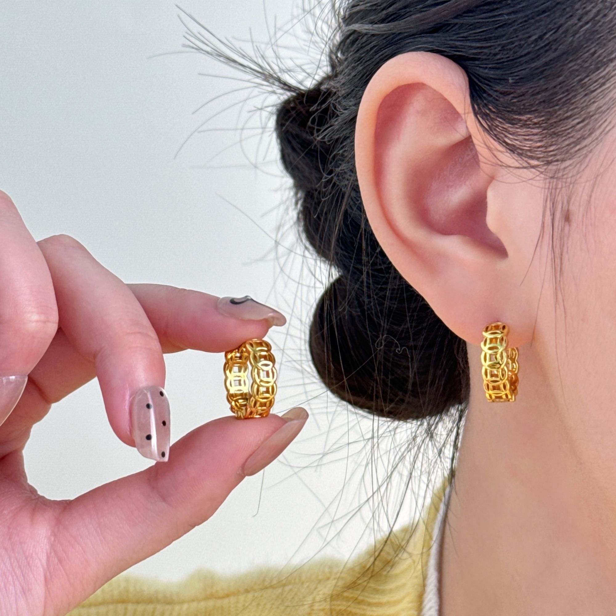 999银针  【钱多多】耳扣精致潮流耳圈耳饰素圈高级耳环个性