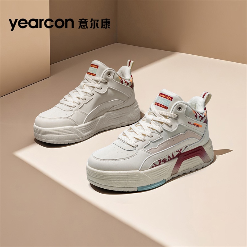 意尔康女生鞋子女款板鞋爆款2025新款秋季初中生皮面高帮小白板鞋