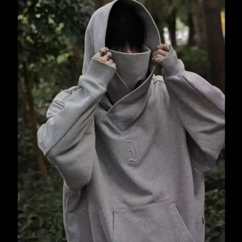 秋冬社恐i人堆堆领卫衣外套男款遮脸设计感休闲潮牌加绒保暖ins