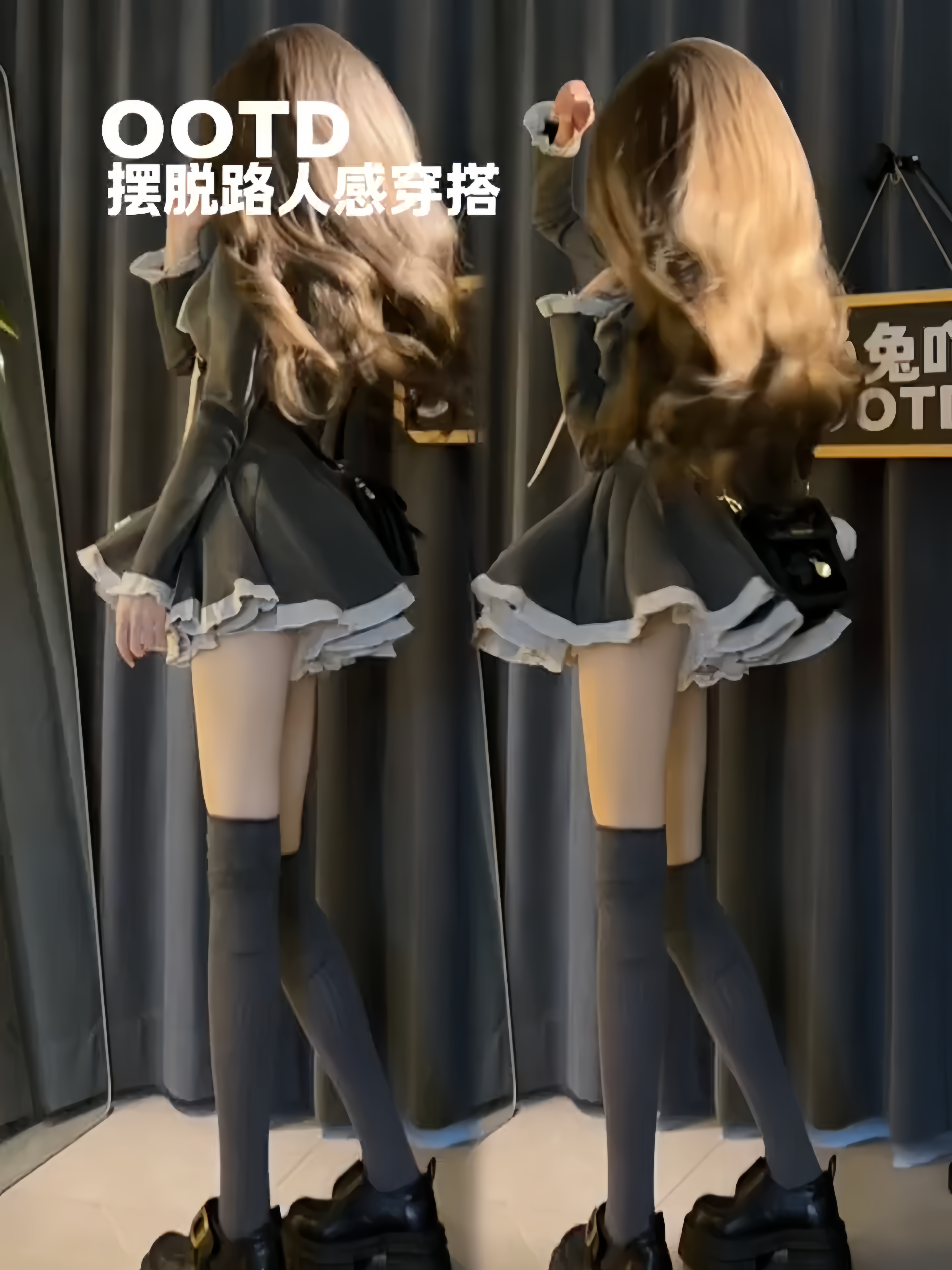 韩系甜美学院风连帽设计感长袖连衣裙女装秋季新款拼接收腰花苞裙