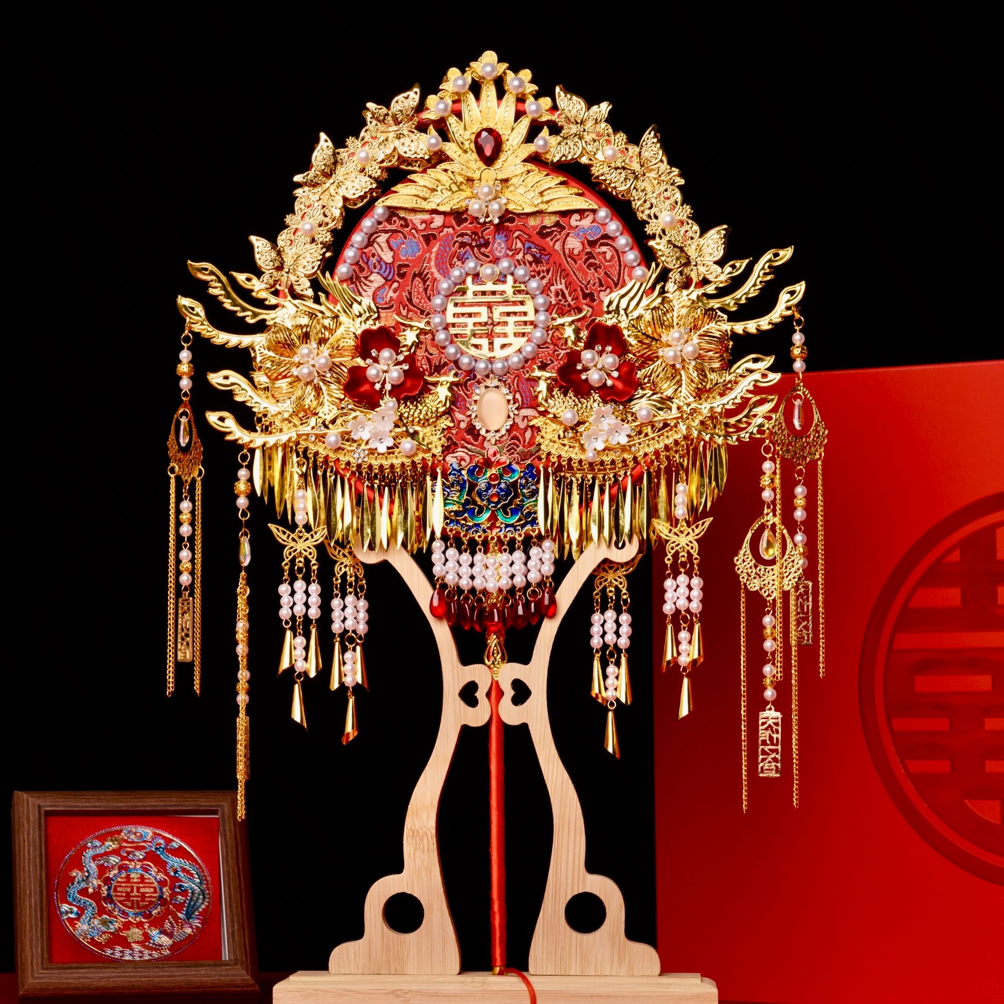 双面双色团扇中式婚礼喜扇diy材料包成品礼物闺蜜新婚结婚喜扇