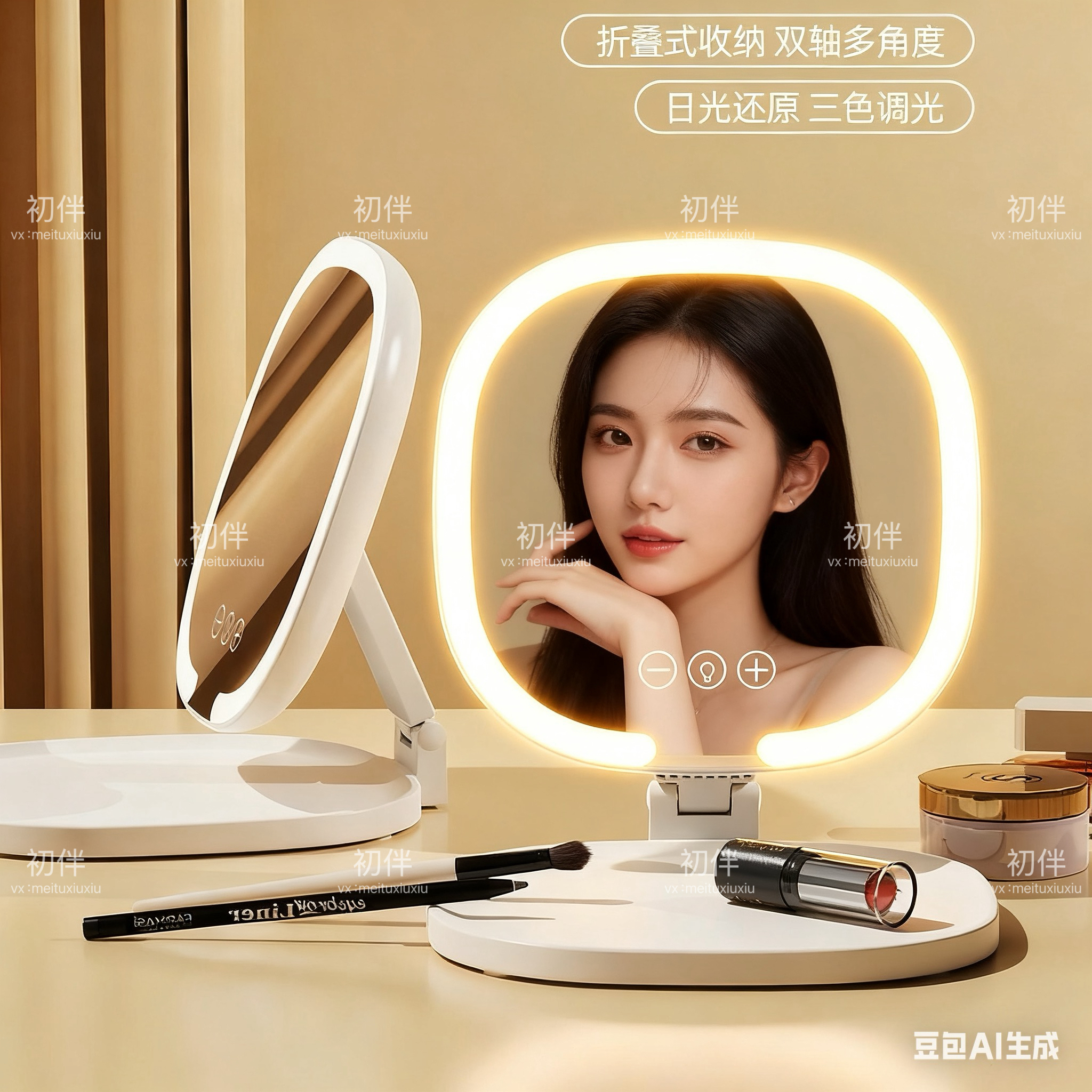 CHUBAN/初伴led化妆镜可折叠卧室台镜男士化妆镜学生宿舍桌面镜