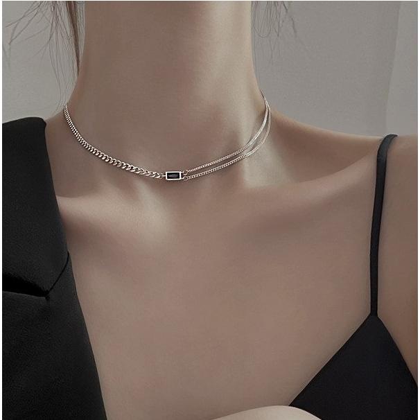 铜陶瓷项链 新款方块项链女夏小众锁骨链嘻哈潮个性简约轻奢百搭