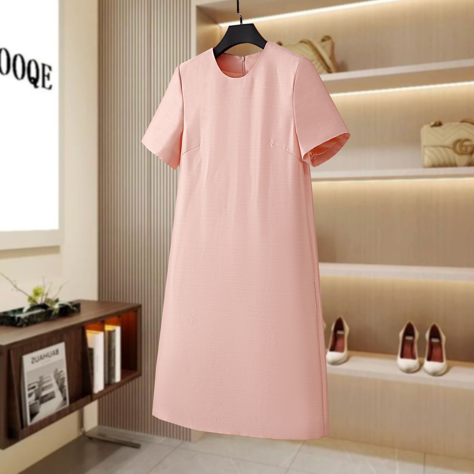 2025南油轻奢夏季高定真丝丝毛显瘦连衣裙纯色气质中长款礼服裙