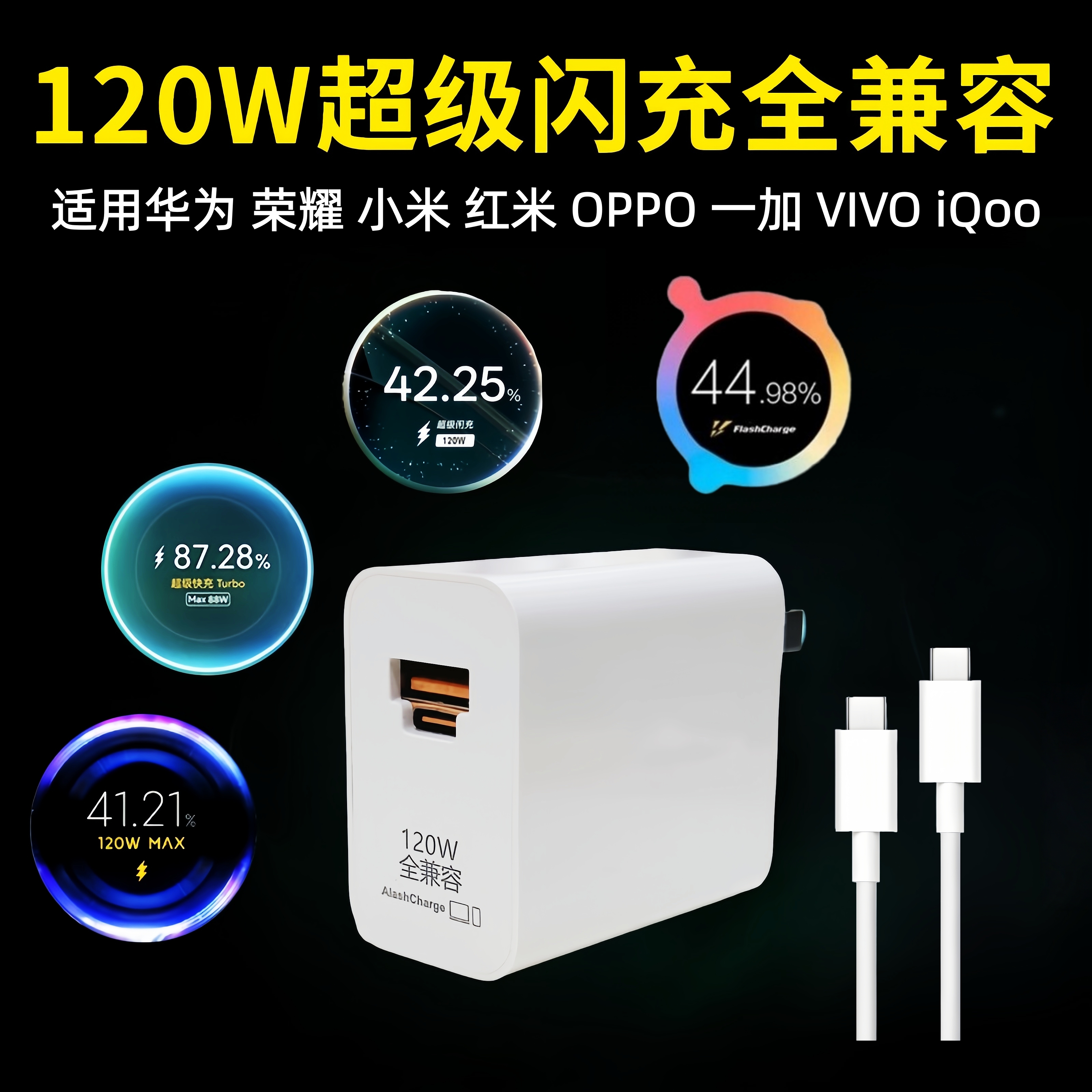 120氮化镓快充适用华为OPPO一加荣耀VIVO苹果爱酷通用全系充电器