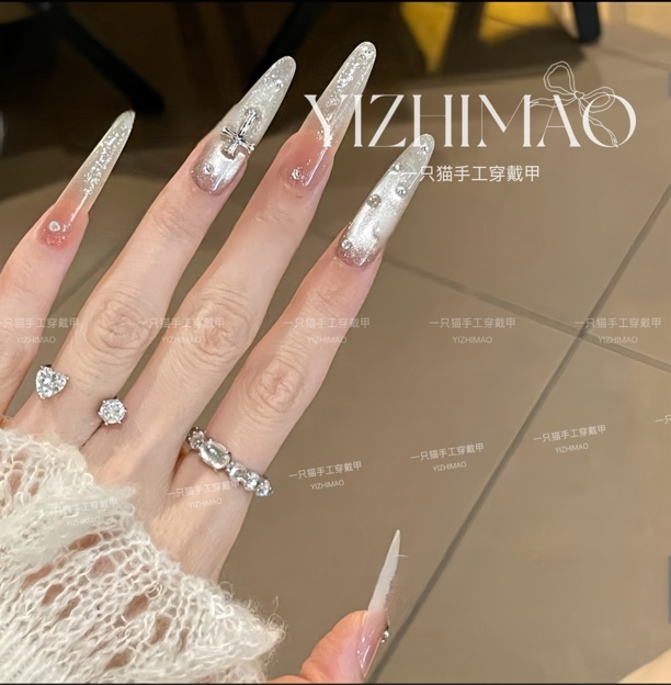 【破碎之心】喵喵·甜酷纯欲风爆闪水光猫眼金属克罗心手工穿戴甲