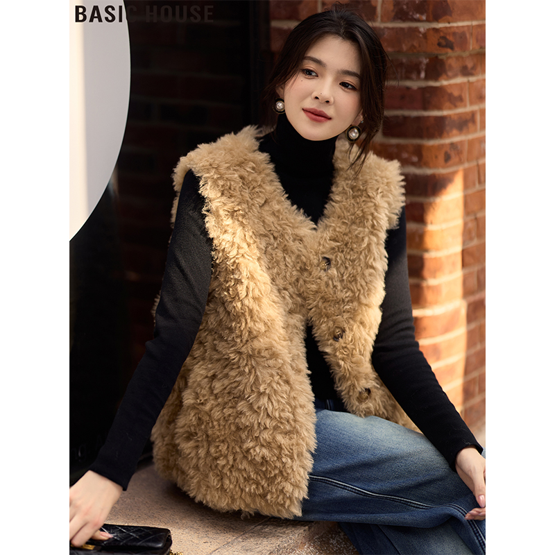 Basic House/百家好高级感轻奢毛茸茸外套女2025冬季皮毛大衣