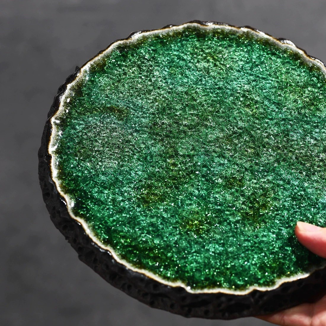 绿结晶窑宝太湖石茶承家用功夫茶具干泡茶台壶承