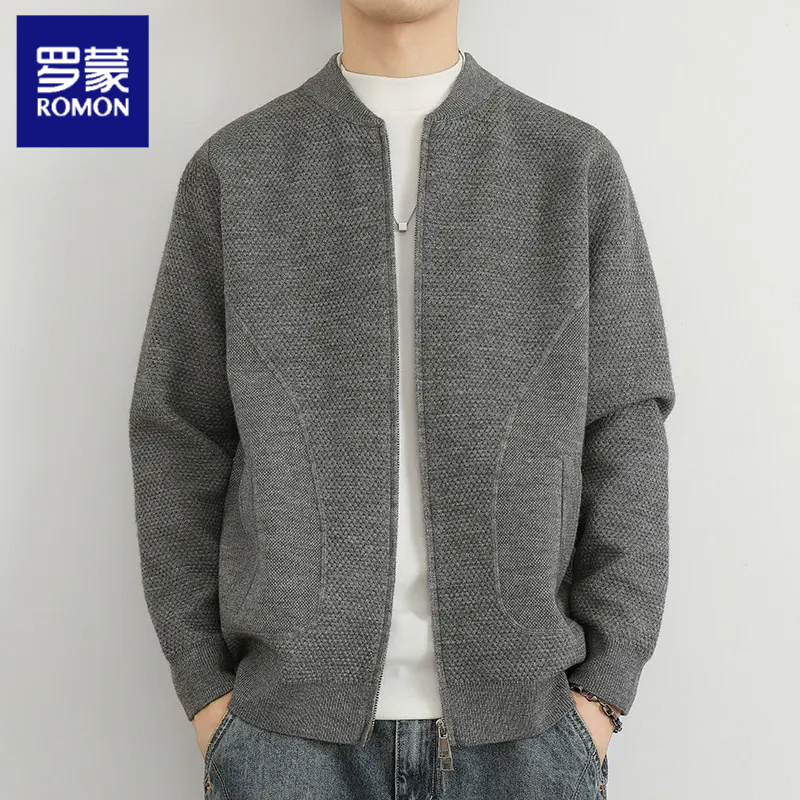 罗蒙针织开衫外套男2025新款春秋季高端加厚毛衣男士棒球领夹克衫