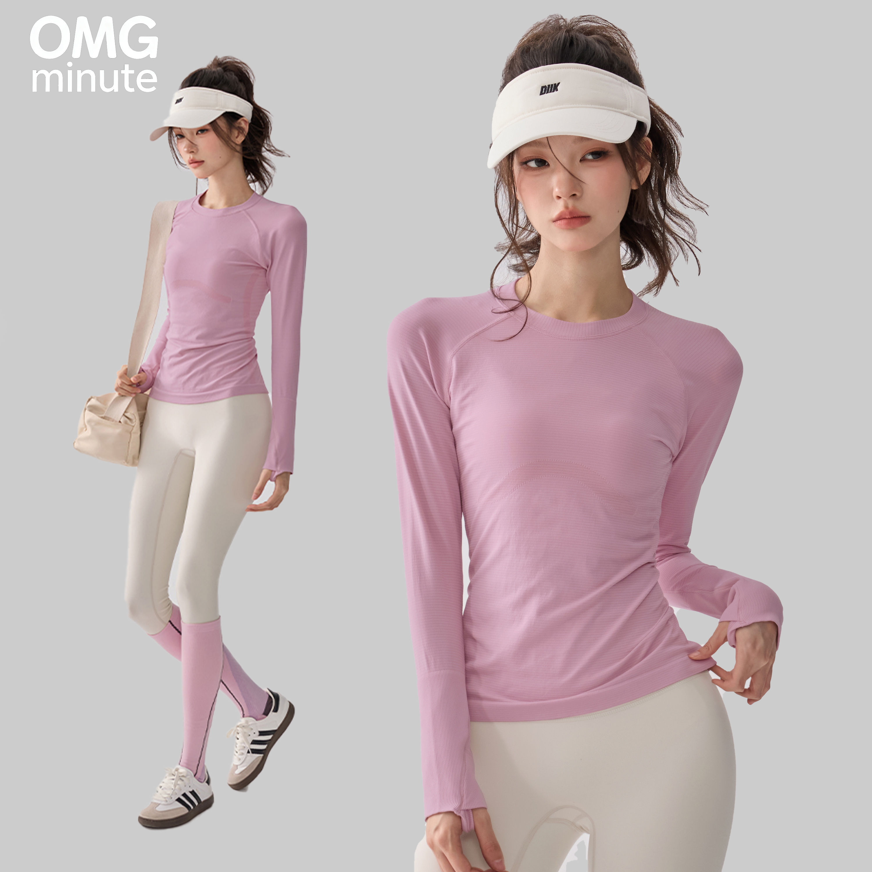 新款吸汗圆领弹力瑜伽长袖女运动T恤时尚跑步速干秋季服装健身服