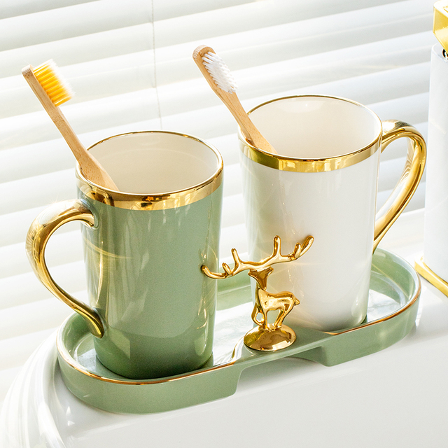 轻奢情侣刷牙杯漱口杯高档牙杯套装一对陶瓷牙刷置物架家用洗漱杯