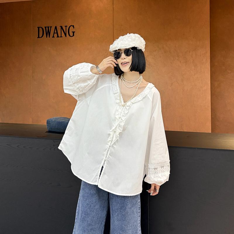 大码女装v领长袖衬衫120斤到240斤胖妹妹遮肚子显瘦上衣洋气减龄