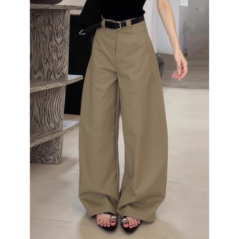 美式卡其色阔腿西装裤女2025秋季新款宽松遮垮显瘦时髦拖地长裤子