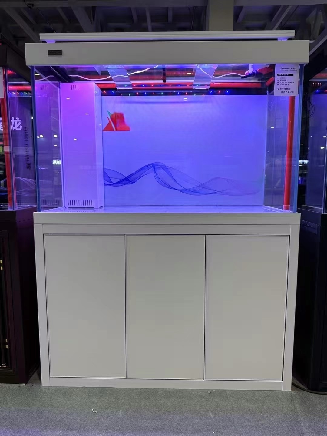 龙鱼缸家居缸全铝合金柜体四方溢流水刀底滤岩板方缸南美缸溪流缸