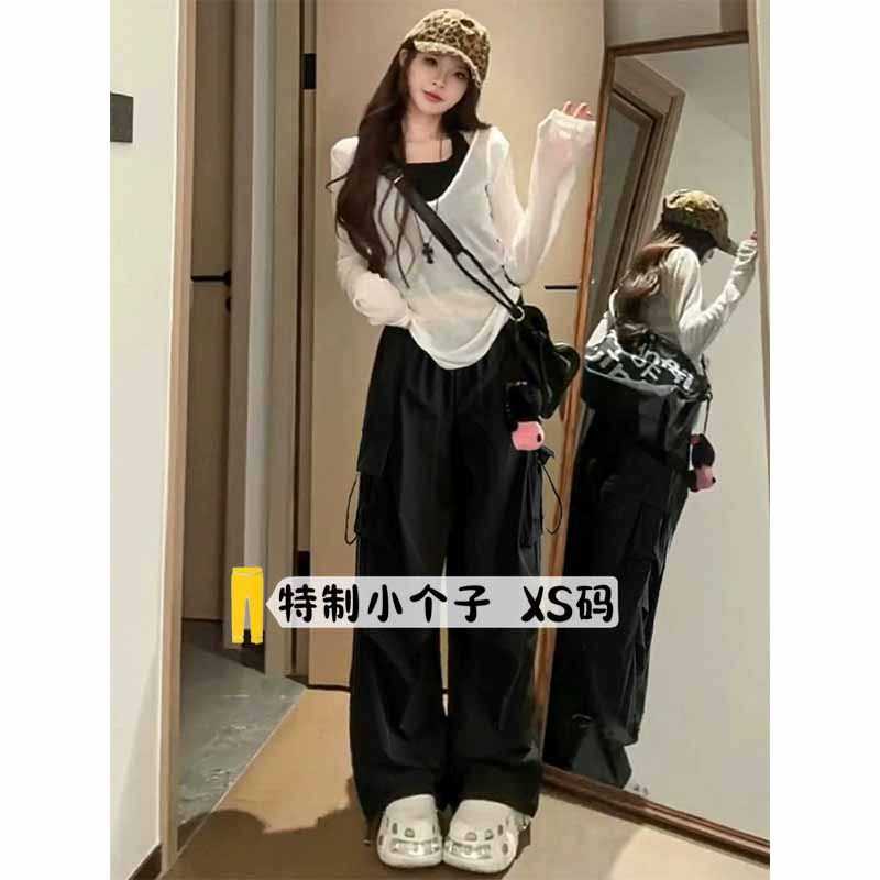 145冰丝速干工装裤女夏季小个子高腰直筒阔腿裤工装裤女小个子