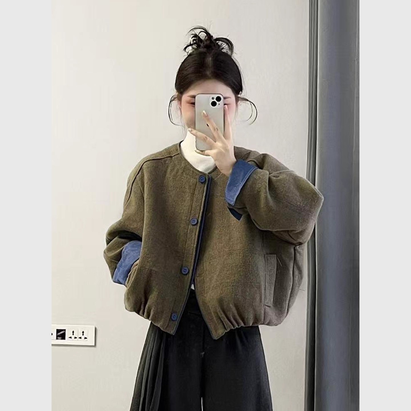 欧货时尚撞色拼接棉服外套女2025秋冬新款时尚宽松轻薄短款棉衣