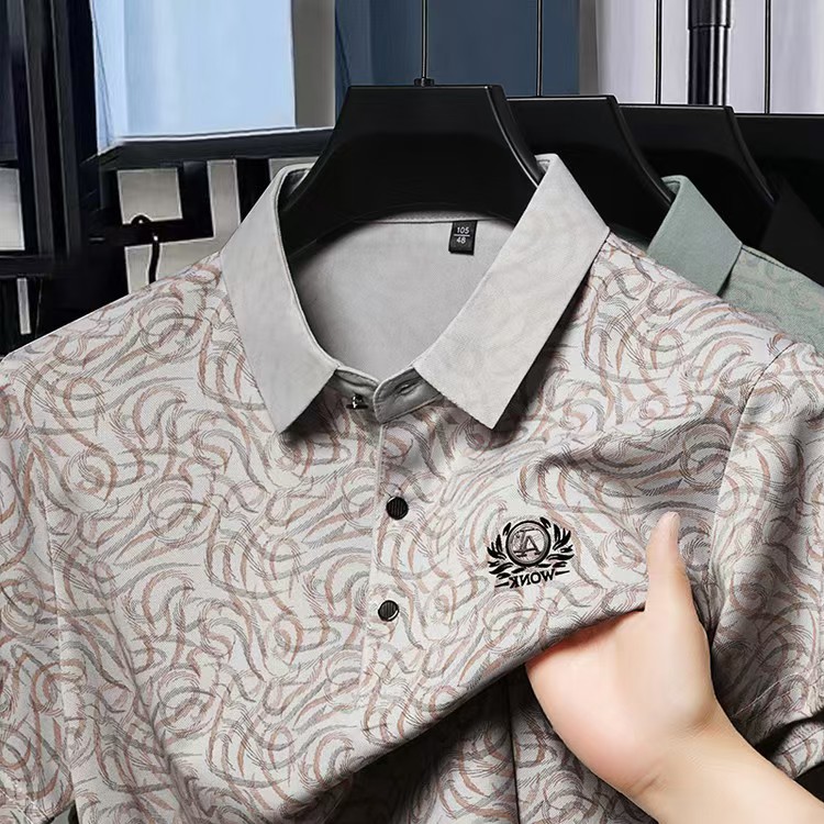 男士轻奢百搭印花夏季时尚薄款透气休闲半袖Polo衫翻领男装