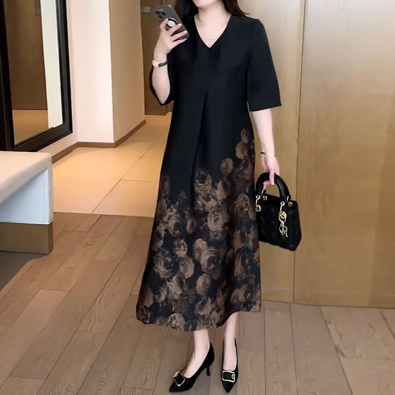 时尚高级感减龄休闲连衣裙女2025夏季新款百搭显瘦遮肉中长款裙子