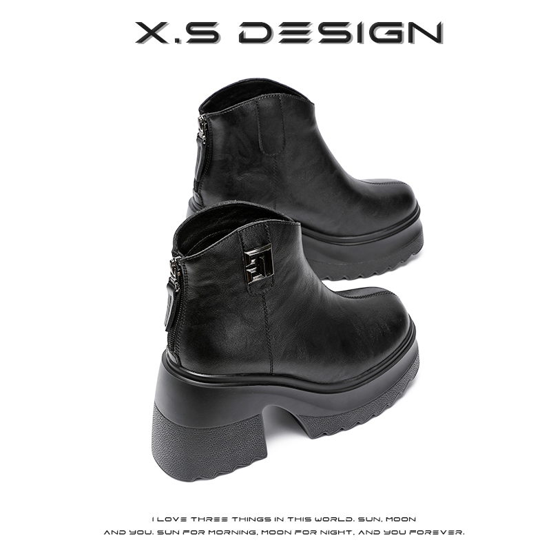 马丁靴女秋冬粗跟显瘦加绒短靴真皮百搭英伦风时尚小个子低帮靴子