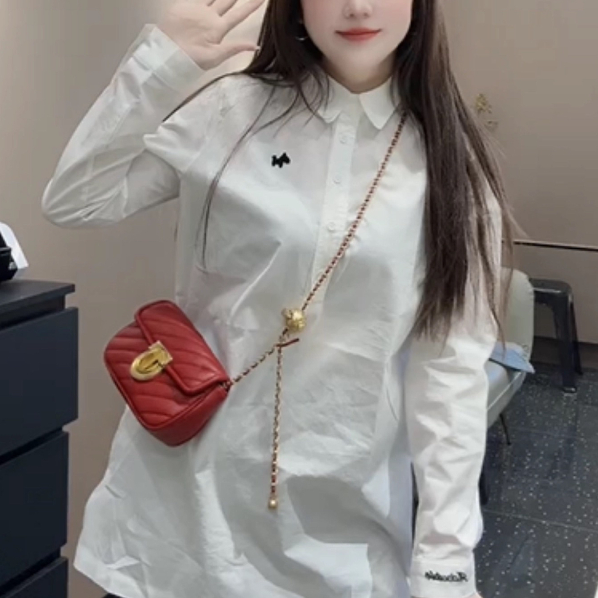 90030 欧洲站2025秋冬中长款衬衫女慵懒风宽松休闲洋气套头上衣