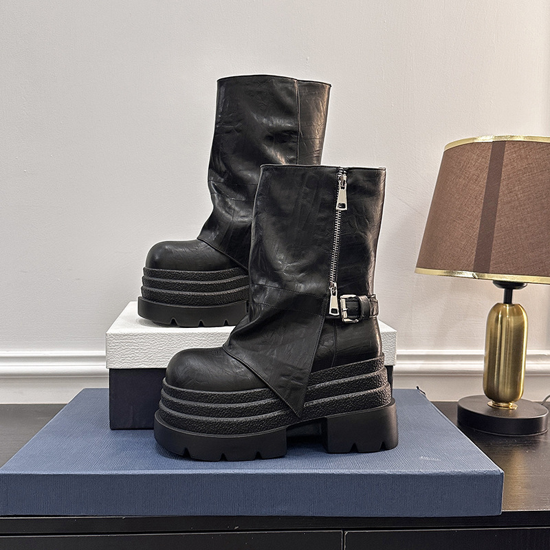 10cm厚底裤管靴女2025新款冬季加绒马丁靴小个子英伦堆堆短靴