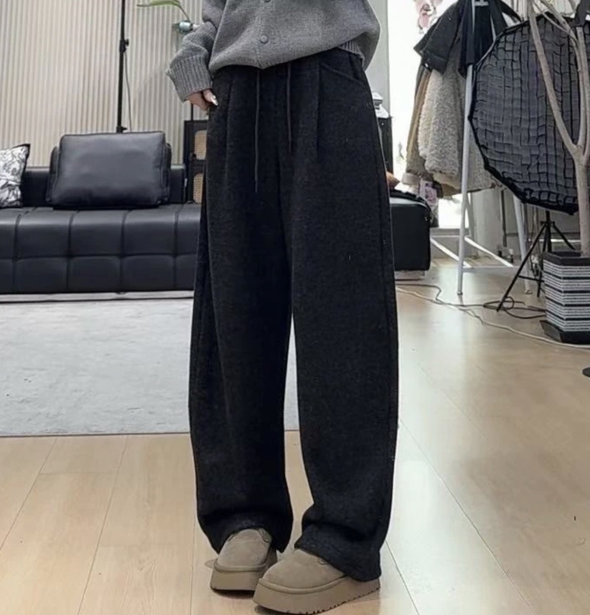 DLS云朵裤孕妇装2025年秋冬新款加厚休闲阔腿裤冬季慵懒弯刀裤