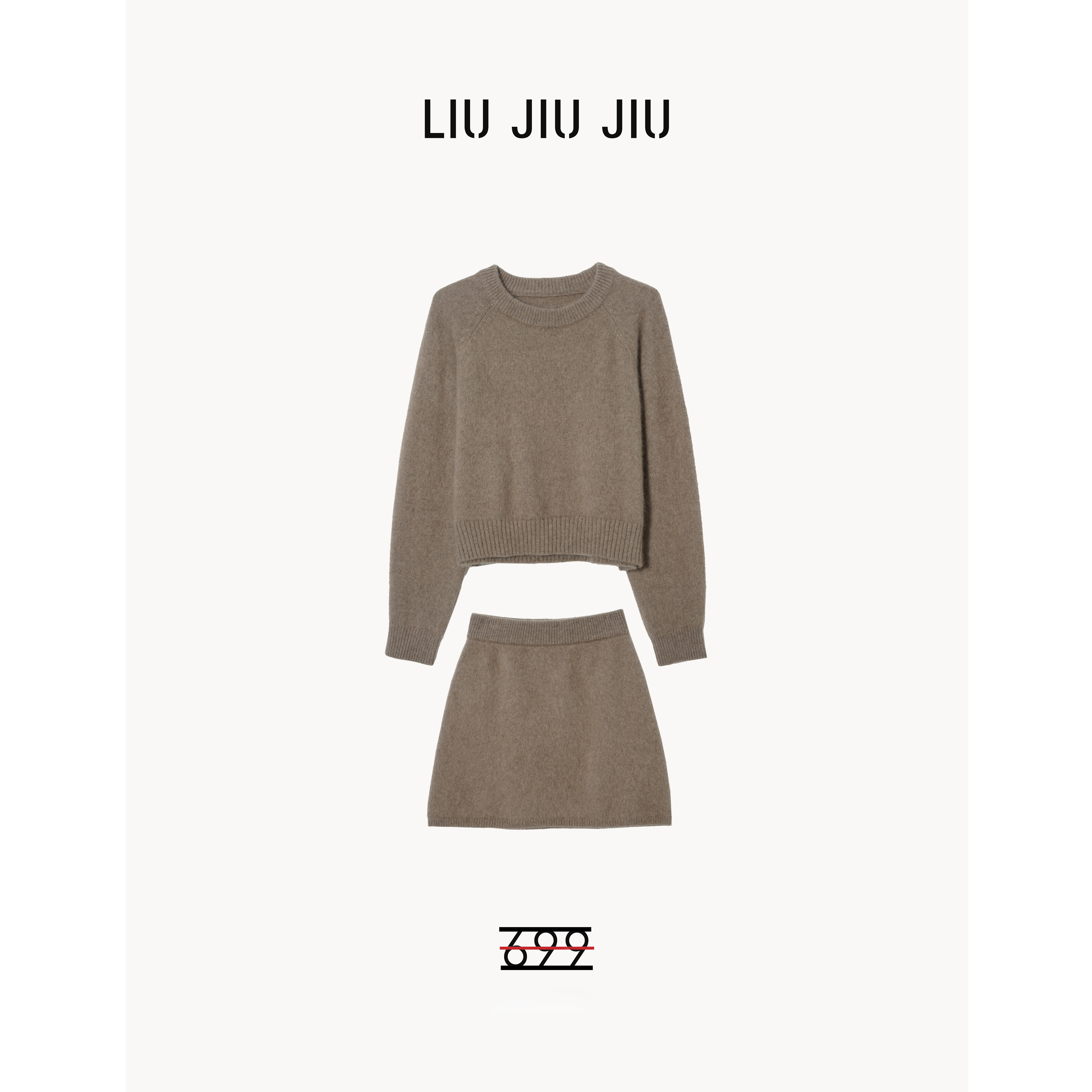 LIUJIUJIU 韩系老钱慵懒风针织兔毛上衣+松紧高腰半身裙TZ5072L