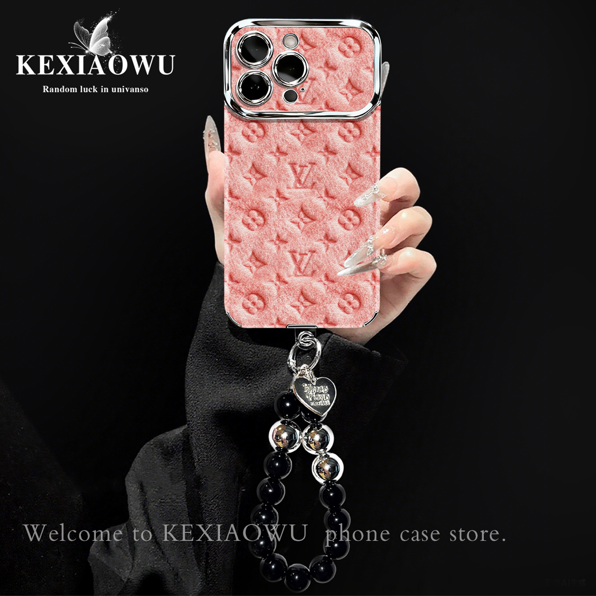 适用【OPPO系列】银框大视窗毛绒压花手链手机壳