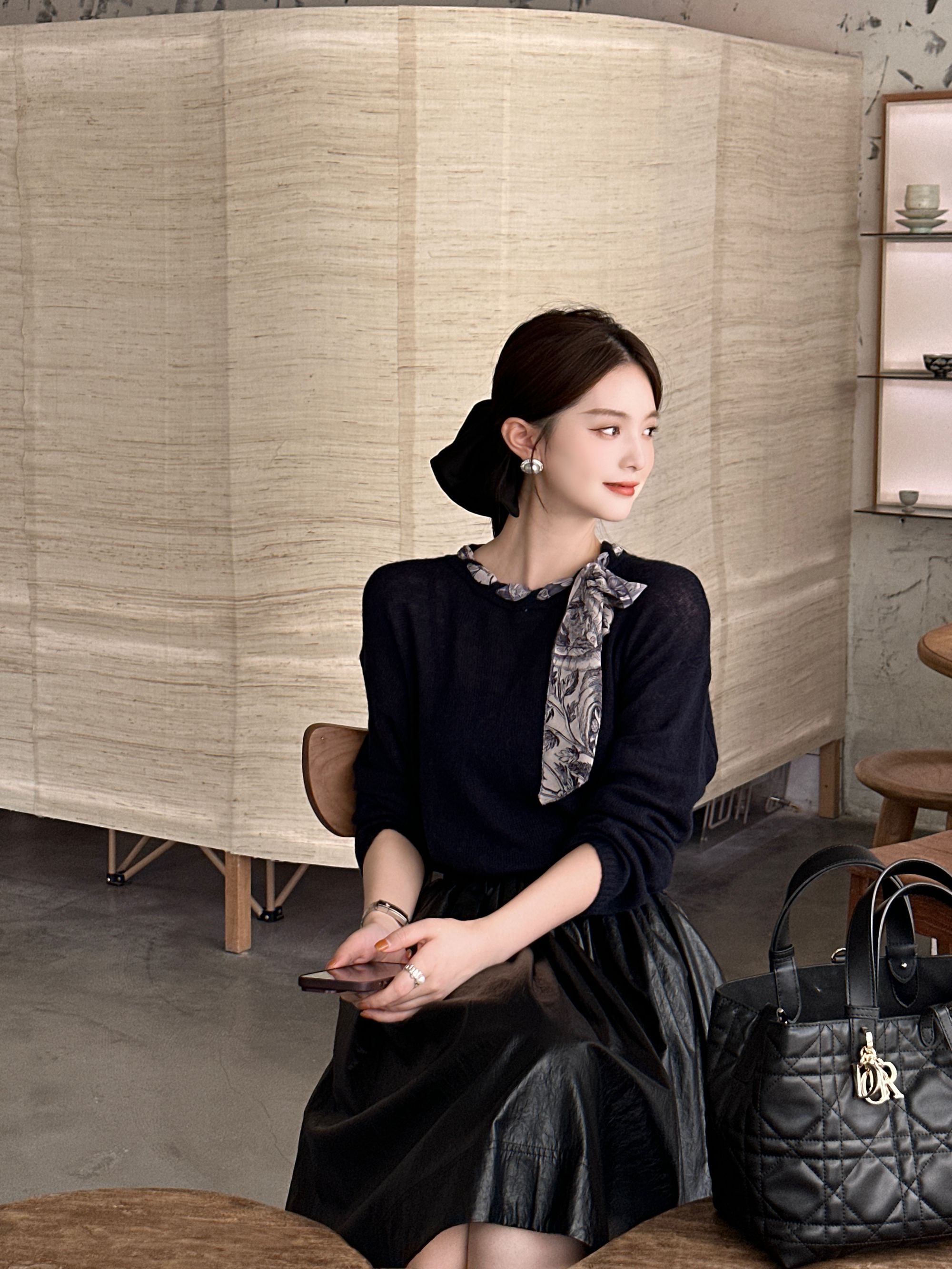 R123289W毛针织衫常规长袖拼接针织长款显瘦常规款圆领收腰