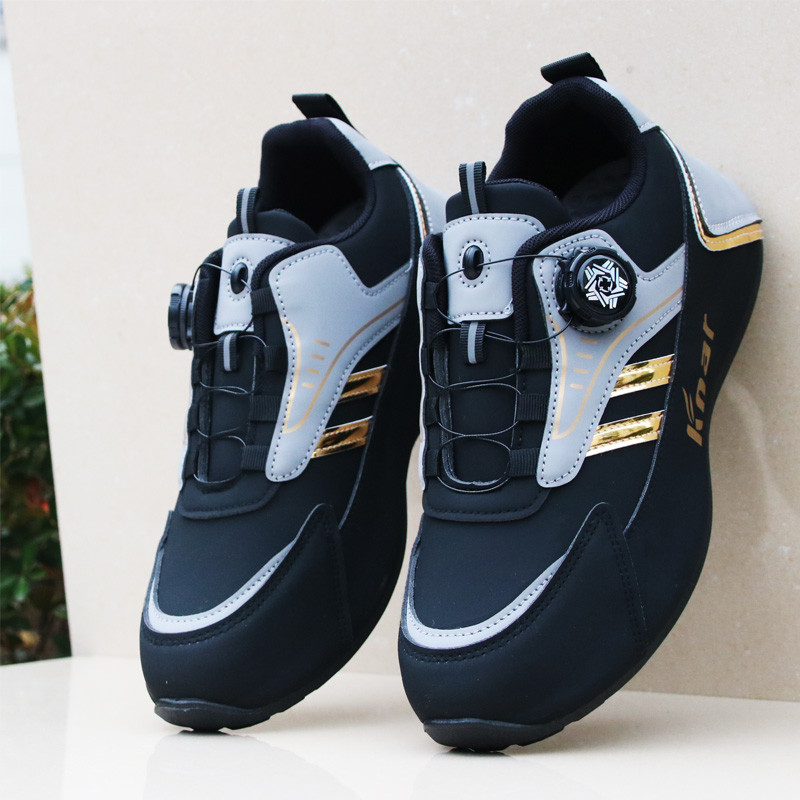 高档男鞋黑色防水运动鞋男士旋转纽扣包底鞋防滑耐磨户外休闲鞋男