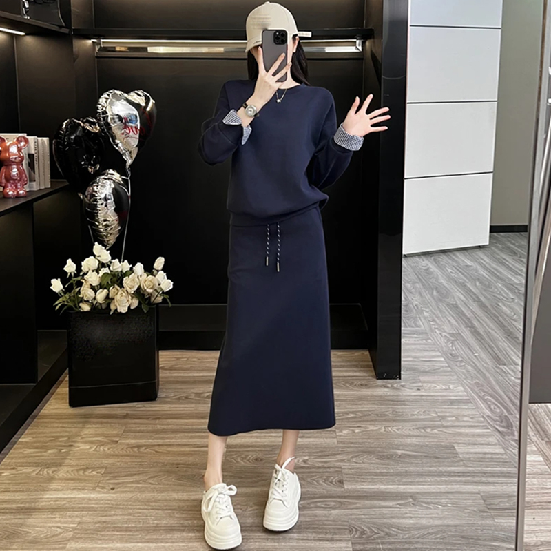 高含棉欧货时尚套装裙女士2025年春秋新款减龄气质拼接卫衣两件套