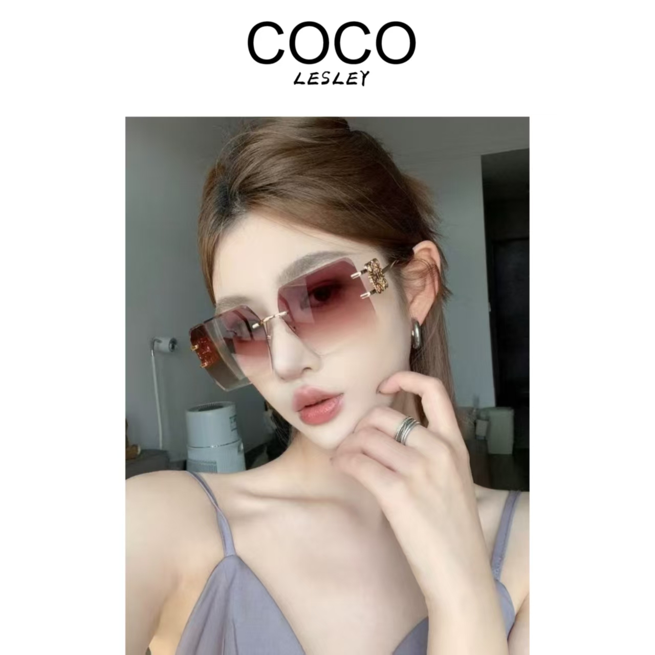 【COCO LESLEY】 【罗威】2366方框太阳镜墨镜防紫外线（送抗压镜盒)