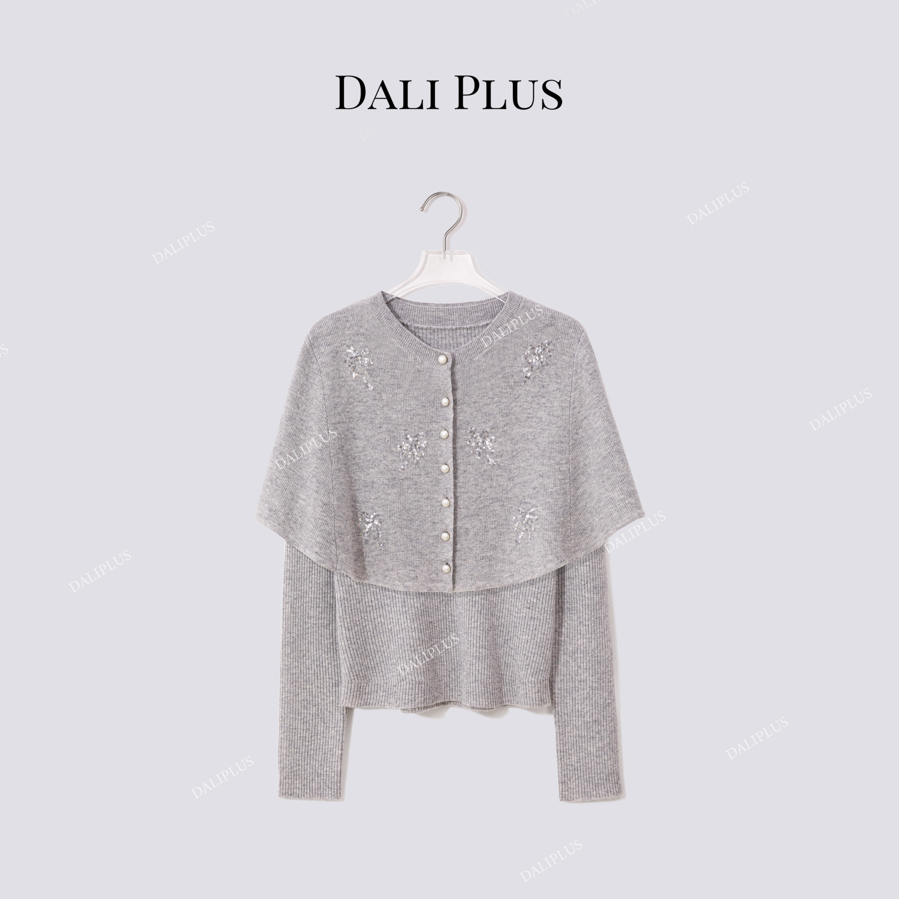 DALI PLUS“两件套手工绣花披肩+毛衣”套头长袖针织-D5LT2247-1