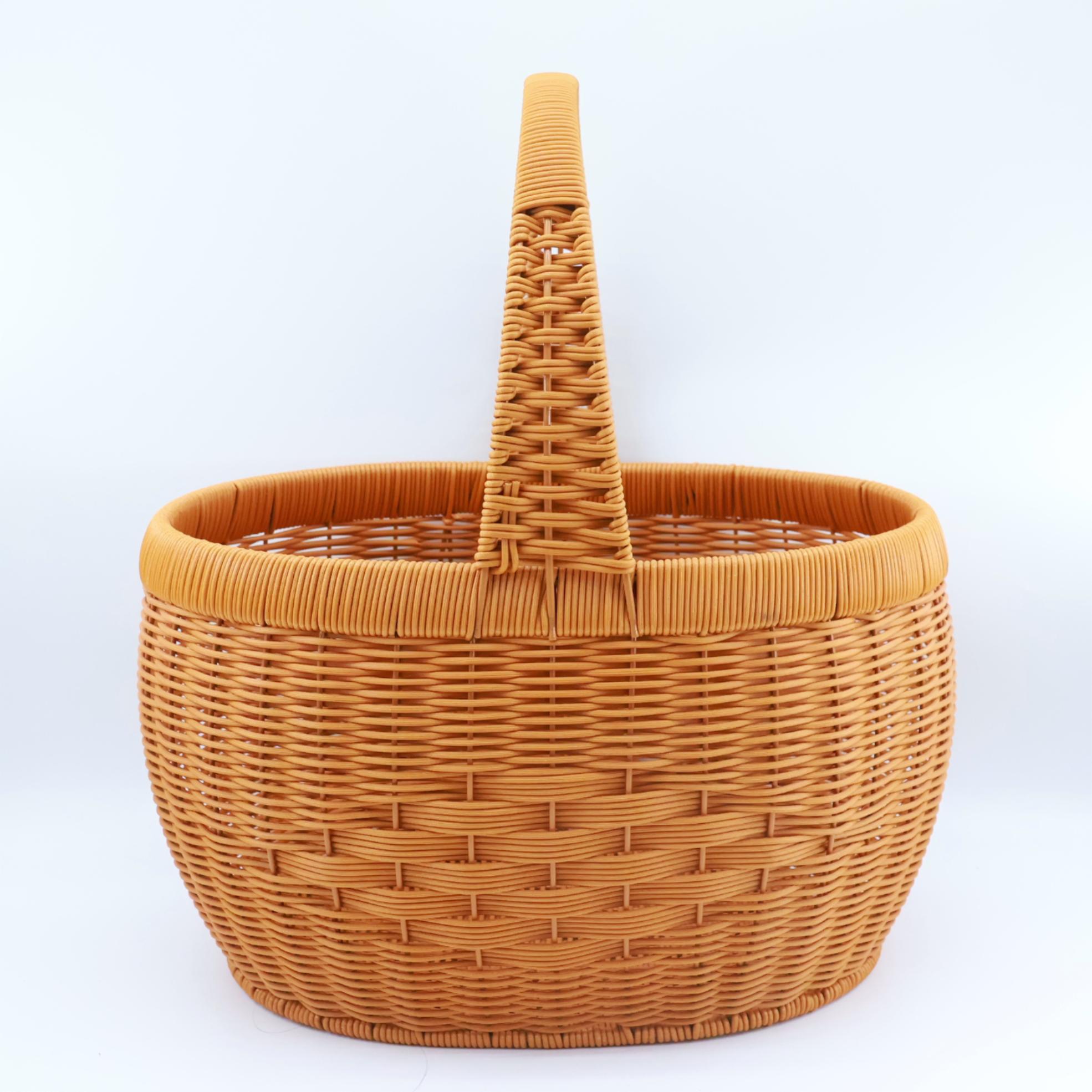 粗把手工编织椭圆大容量购物篮家用野餐户外露营水果复古买菜蓝子