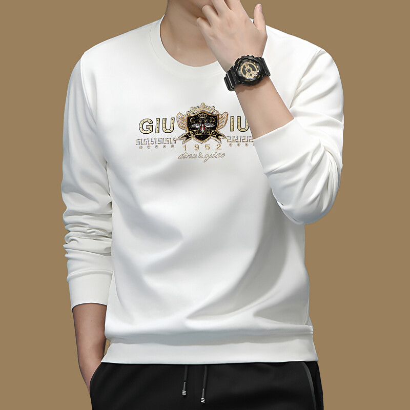 NDSL轻奢时尚秋季新款时尚刺绣空气棉休闲男士长袖休闲圆领卫衣