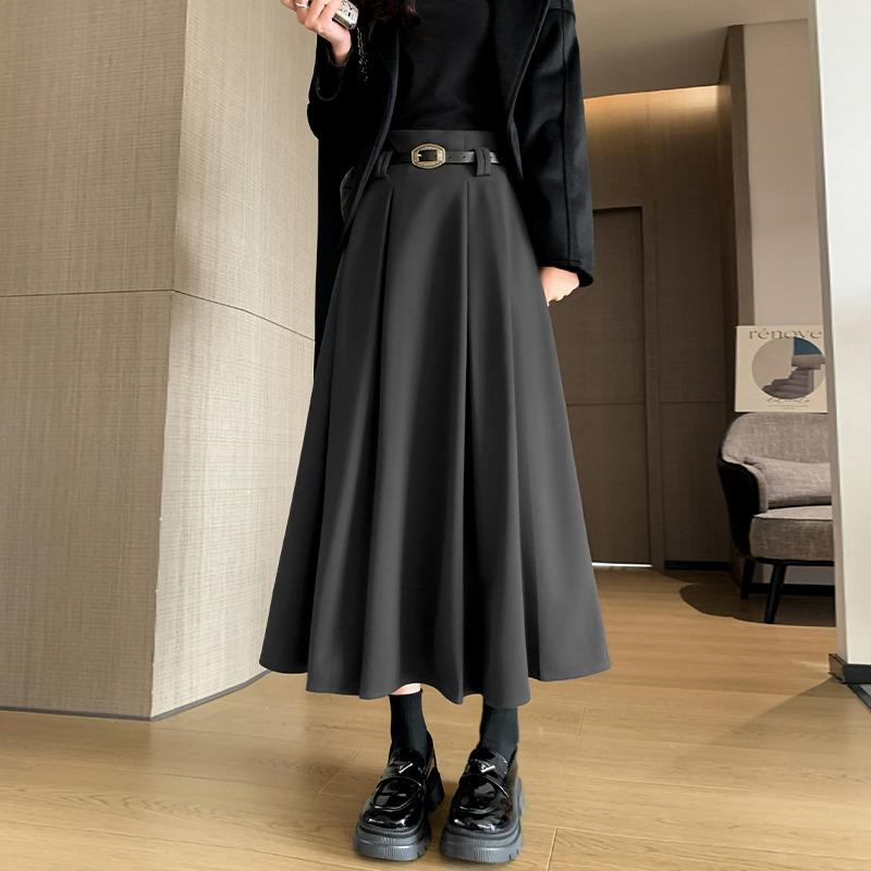 学院风灰色毛呢半身裙女秋冬中长版遮胯显瘦a字裙百褶伯克利半裙