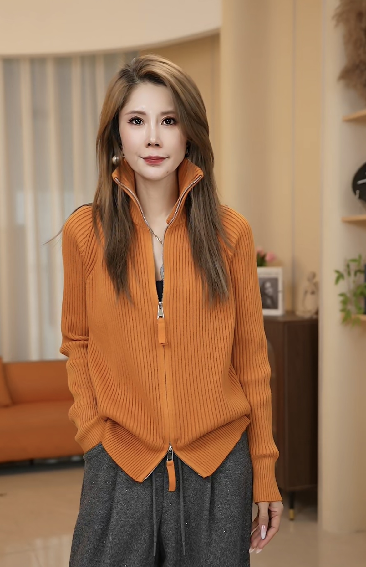 欧货爆款2025秋冬新款时尚双拉链高领针织衫毛衣女洋气显瘦上衣潮