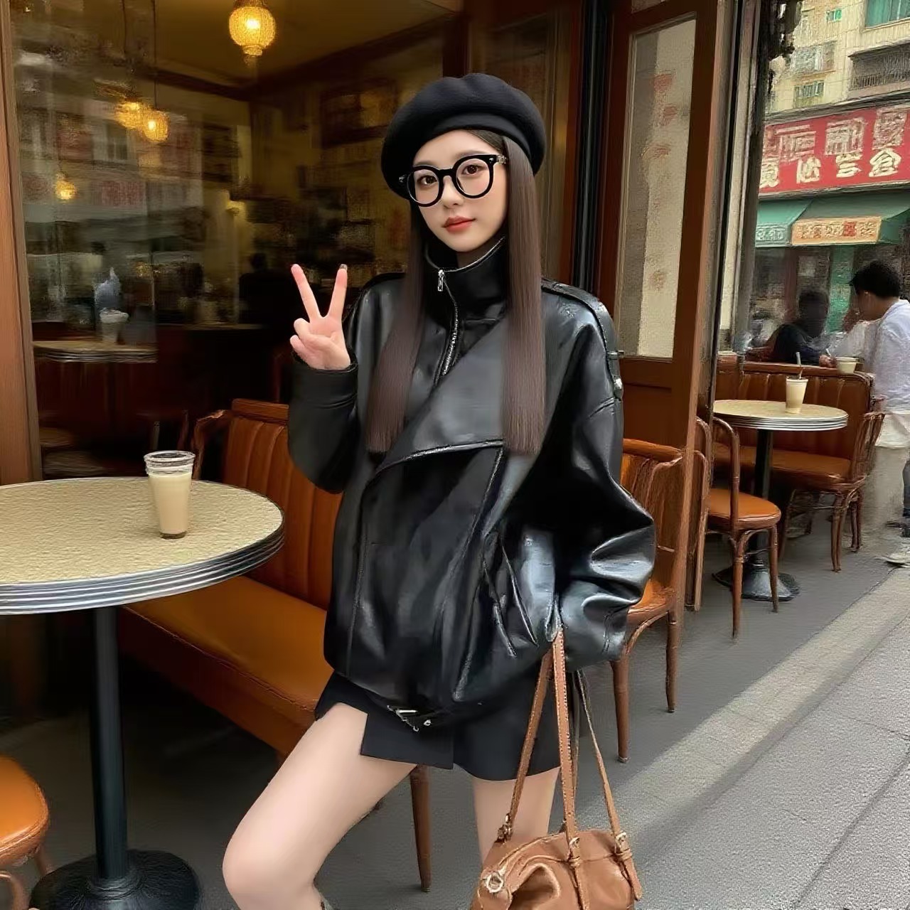 机车皮衣外套女2025早秋新款酷飒短款宽松美式复古黑色情侣皮夹克