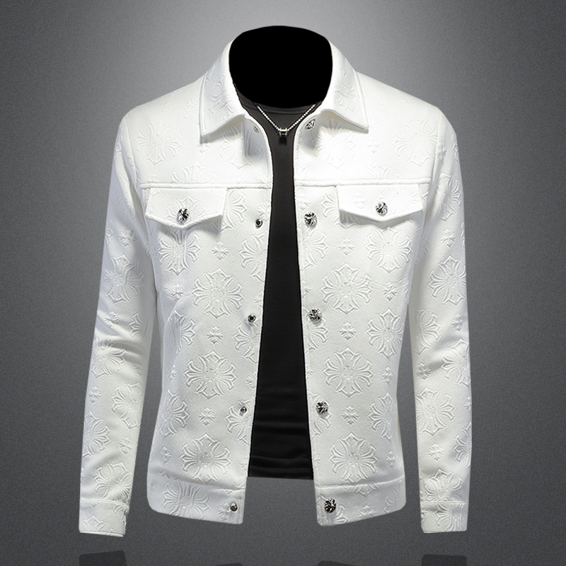 泰维肯戈提花翻领夹克男春季新款大码外套修身潮流潮牌百搭上衣