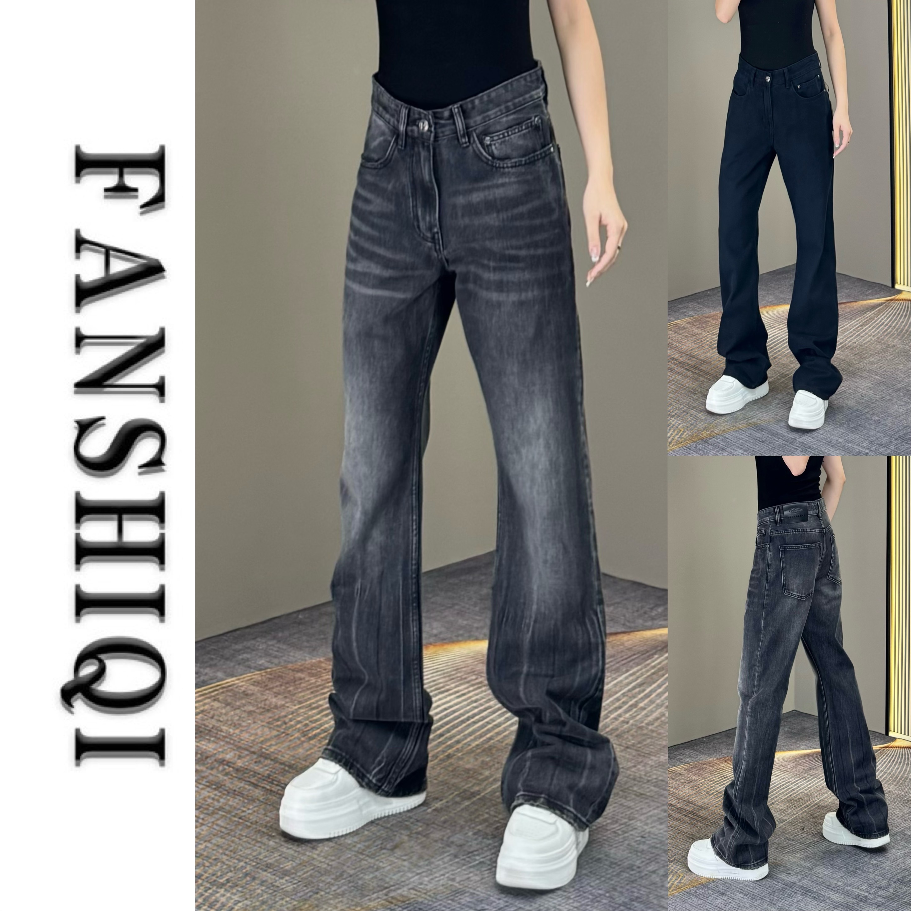 秋季新款男士纯棉微喇显瘦显高牛仔裤裤子时尚休闲加长版牛仔裤