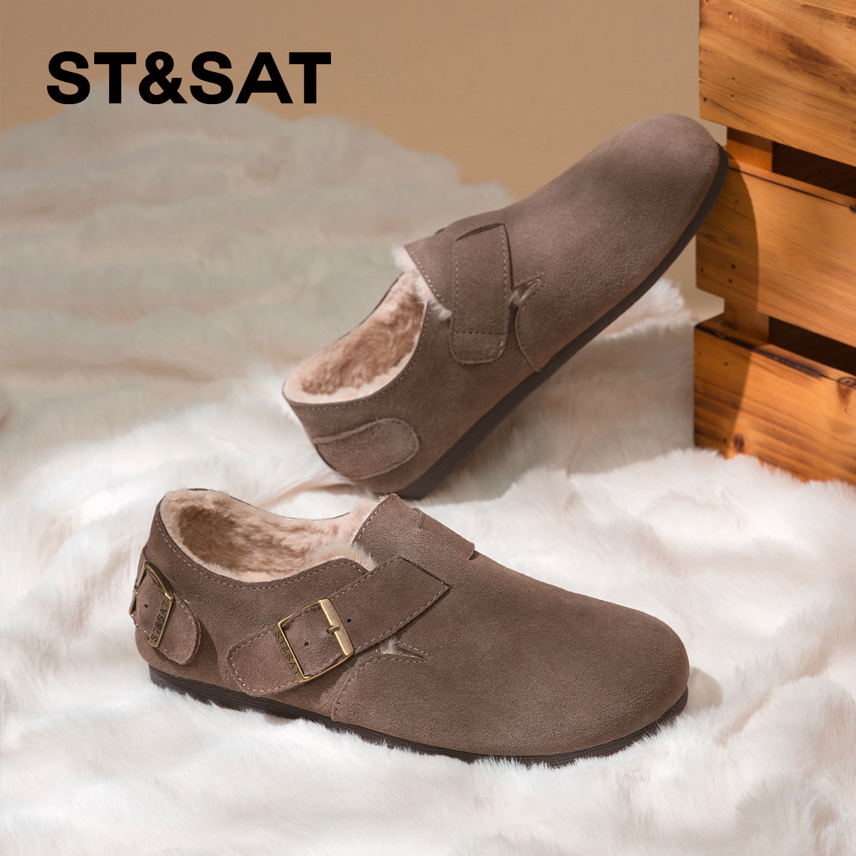 星期六加绒保暖勃肯鞋女冬季2025新款全包加厚大棉鞋一脚蹬毛毛鞋