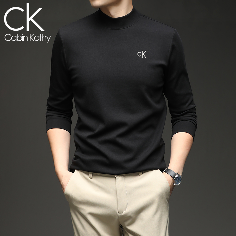 ck正品2025秋冬新款莫代尔半高领长袖t恤男士纯色棉质套头打底衫