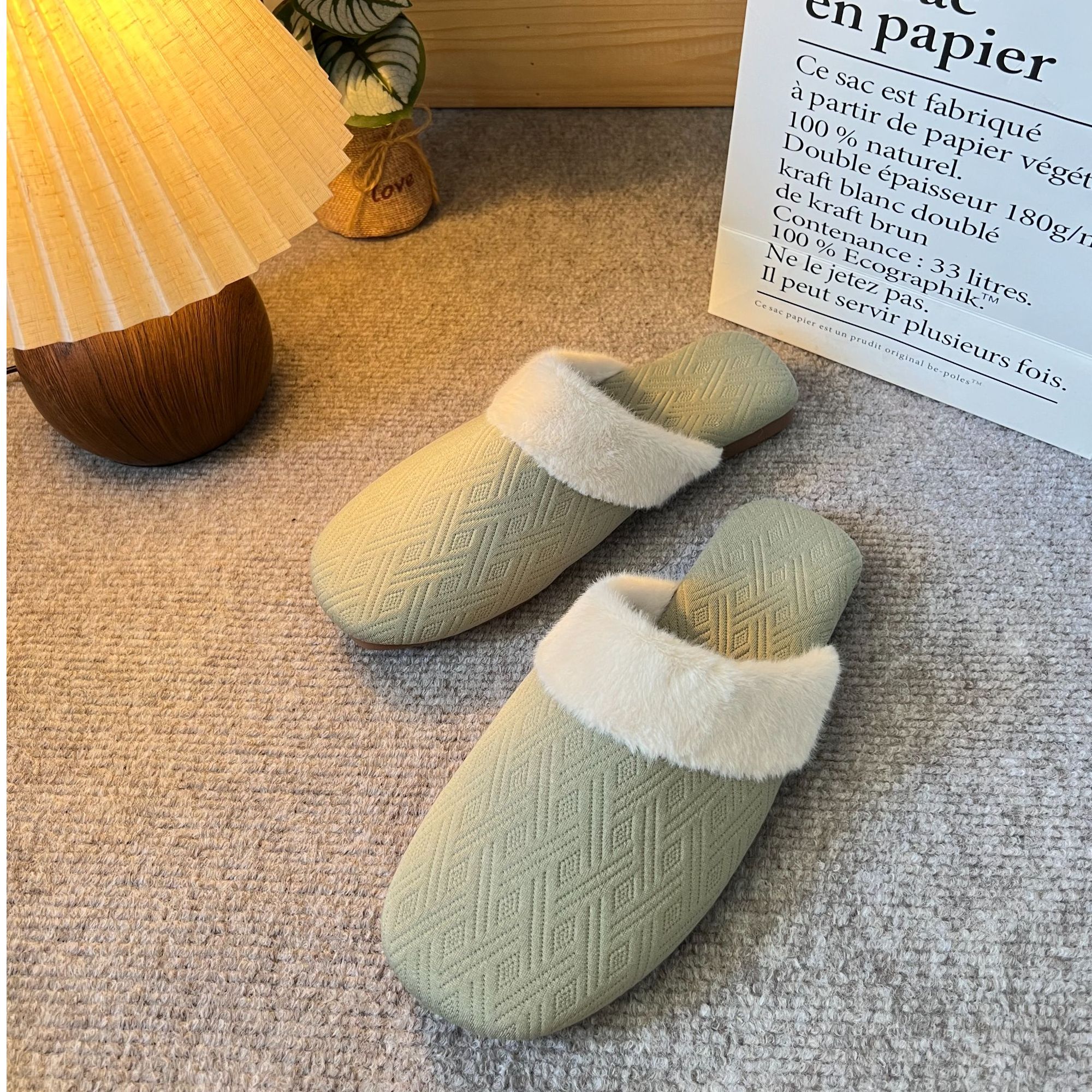 小香风针织棉拖鞋半包头ins法式加绒加毛保暖防滑居家外穿617A-3