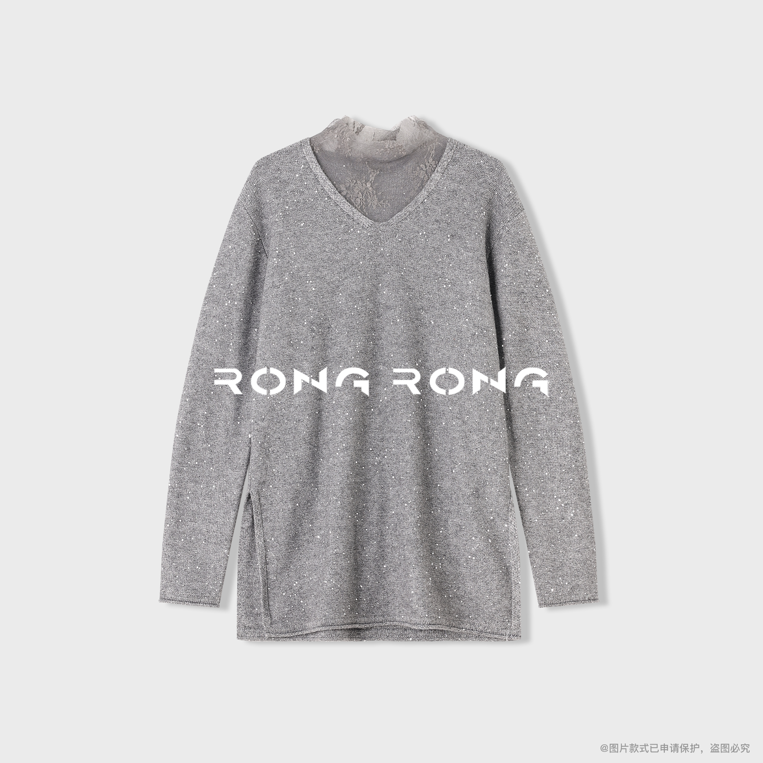 溶溶【星河漫卷】RONGRONG 超细羊毛珠片拼蕾丝假两件毛衣2505K909