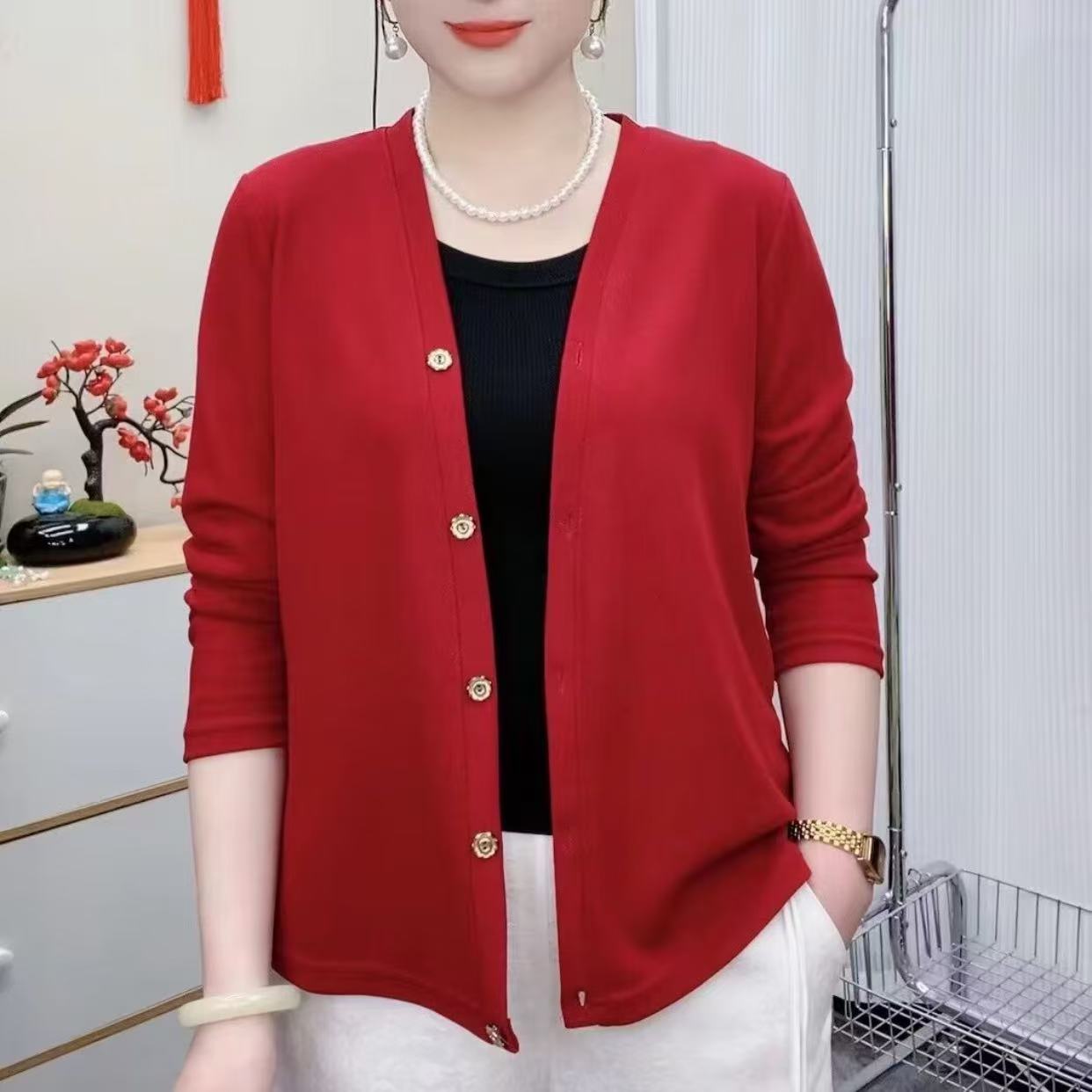 88088 新款开衫外搭单排扣宽松版妈妈装