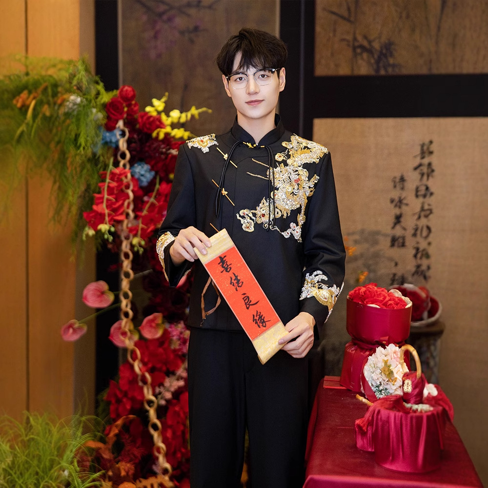 新郎结婚新中式礼服2025新款男士中山装西装修身敬酒服男款秀禾服
