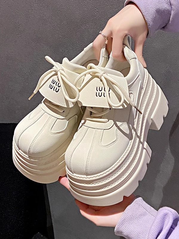 10cm厚底乐福鞋女2025新款春季小白鞋时尚鞋子系带休闲轻便增高鞋