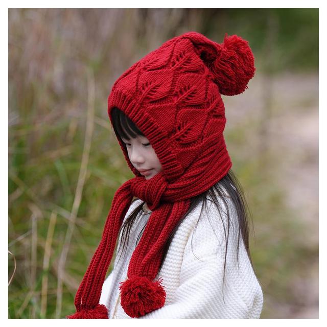 女宝宝国风新年红儿童帽子冬季保暖宝宝套头帽可爱围巾一体护耳帽