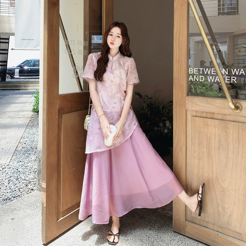 新中式改良旗袍裙套装2025夏季新款优雅气质复古中国风显瘦两件套